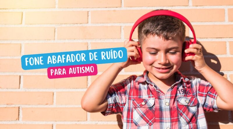 Fone abafador de ruído para autismo em uso por uma criança.