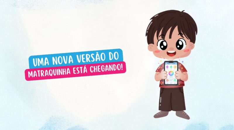 Criança usando o aplicativo Matraquinha em um tablet — uma nova versão do Matraquinha está chegando.